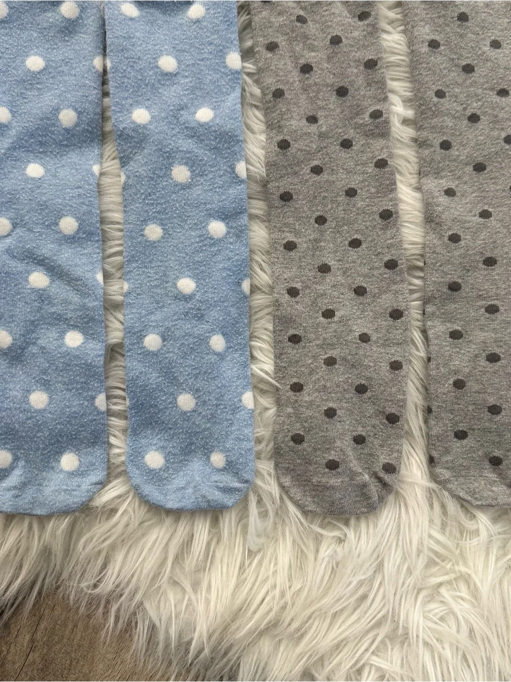 Toddler Cute Polka Dot Fuzzy Knee-High Socks - Blue & Gray Bunny andBear Designs